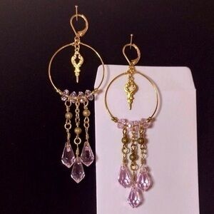 Handmade Pink Facetted Glass Gold Dangle Earrings